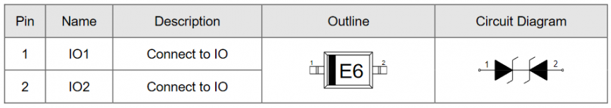 PESD5V0S1BA Elecsuper Защитная диодная сборка 5 В, 15 А, 350 Вт, SOD-323 фото 2