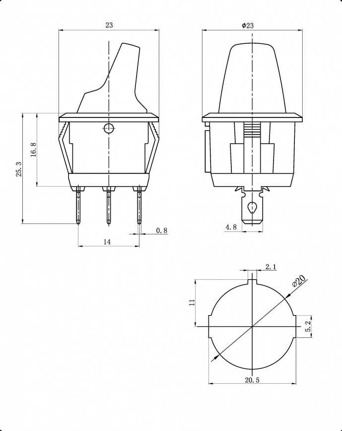 Клавишный переключатель RUICHI KCD1-101N-5H-Y/3P, ON-OFF фото 2