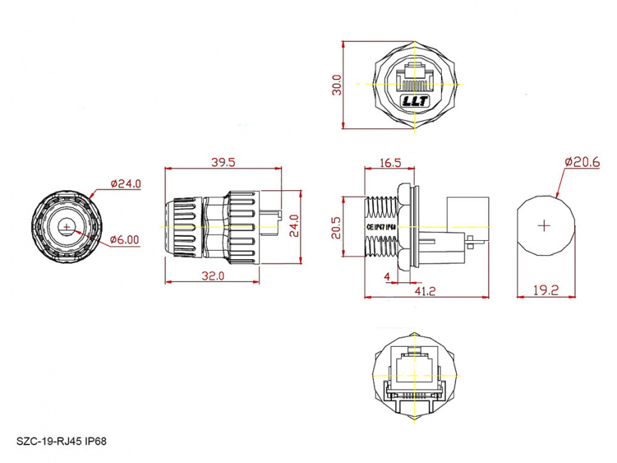 Разъём герметичный SZC-19-RJ45 ip68, 1 А фото 2