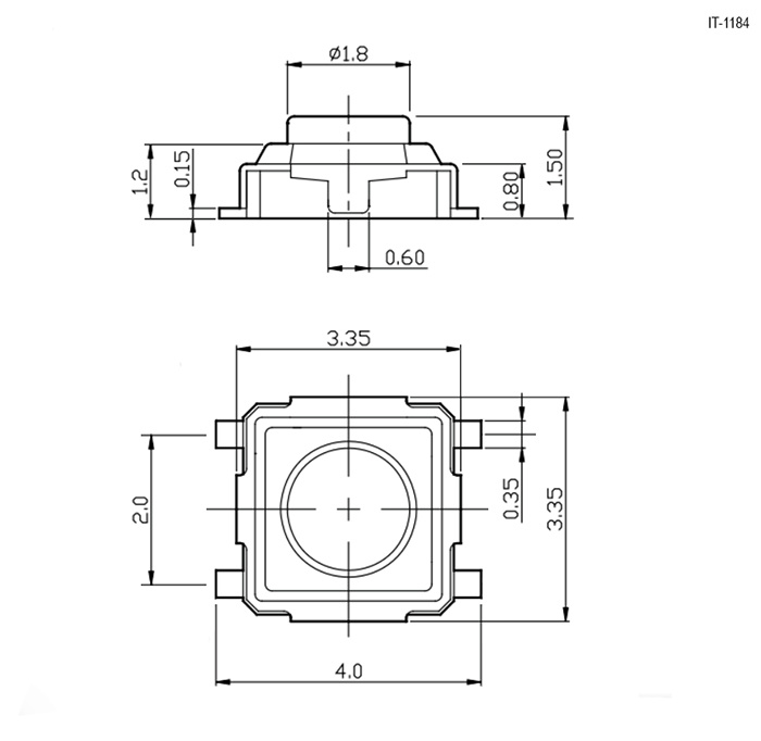 Тактовая кнопка RUICHI IT-1184, 3.35x3.35x1.5 мм, OFF-(ON), 50 мА, 12 В, 100 мОм фото 2