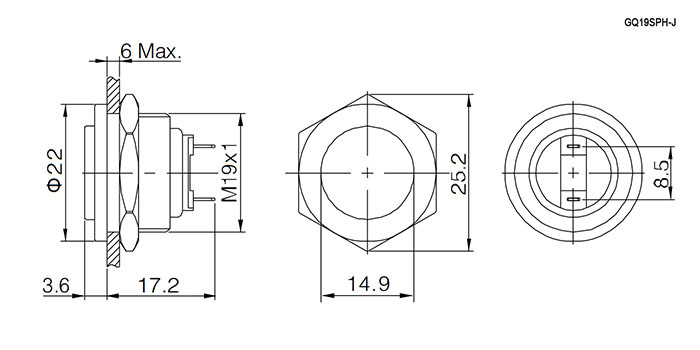 Кнопка антивандальная RUICHI GQ19SPH-10Z/J/N, OFF-ON, рабочая температура -25…+55 °C, никелированная латунь фото 2