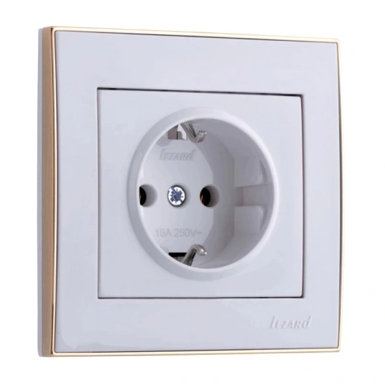 Розетка RAIN 703-0226-122  1-ая з/к белая с бок.вст.золото с/у керам.осн. РЭЙН Lezard фото 1
