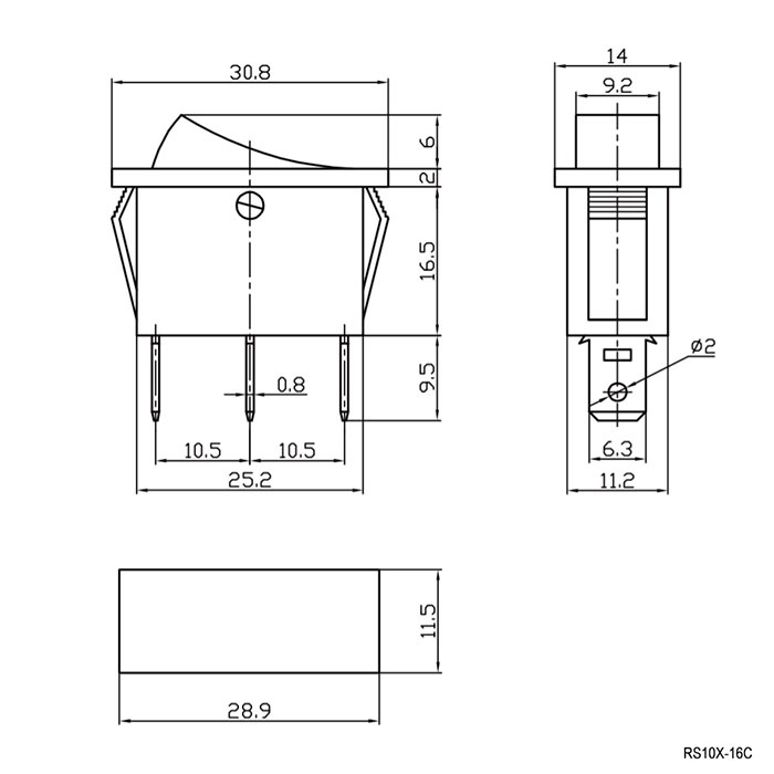Клавишный переключатель RUICHI RS-103-16C, ON-OFF-ON фото 2