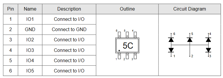 SMF05C Elecsuper защитная диодная сборка 5 В, 8 А (8/20 мкс), 100 Вт, SOT-363 фото 2