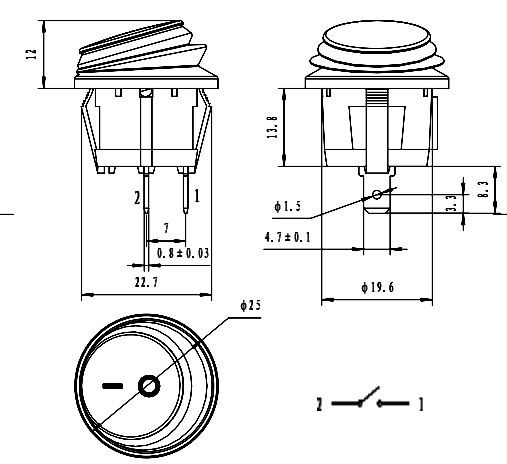Клавишный переключатель RUICHI SB039, IP65, ON-OFF, диаметр 20.2 мм фото 2