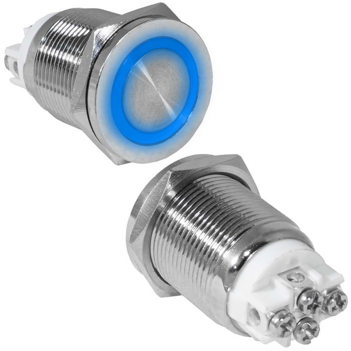 Кнопка антивандальная RUICHI GQ19PF-10ZE/B/N, OFF-ON, рабочая температура -25…+55 °C, никелированная латунь фото 1