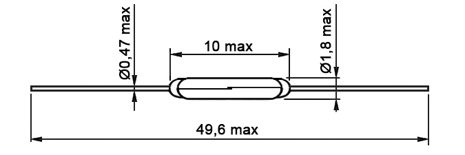 Геркон RUICHI 10109, МДС срабатывания 20-25 А, 400 Гц, 100 В, 0.5 А, 10 Вт, 100 мОм, -60...+125 °C фото 2