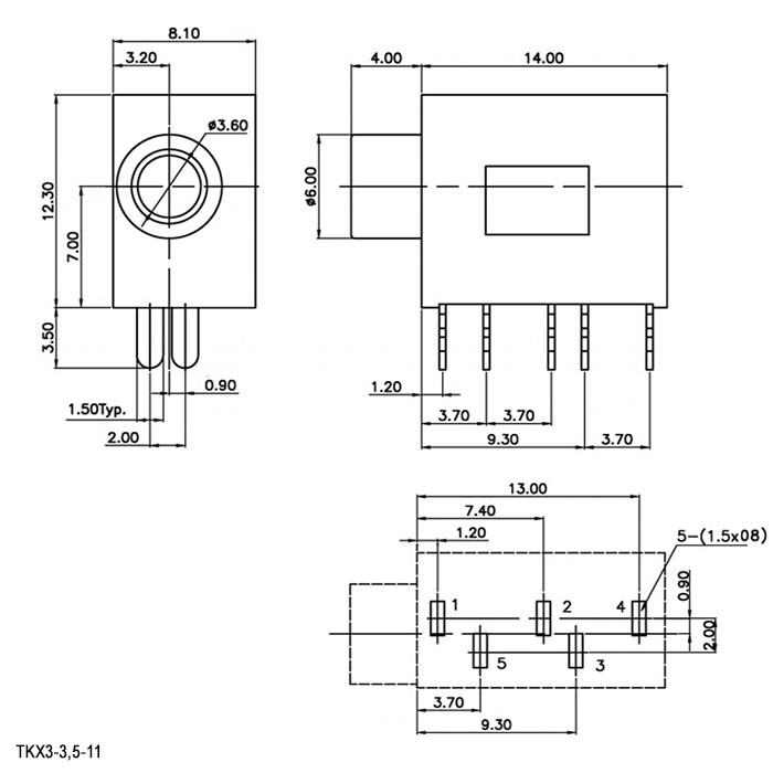 Разъём аудио RUICHI TKX3-3.5-11 PCB jack, гнездо на плату фото 2