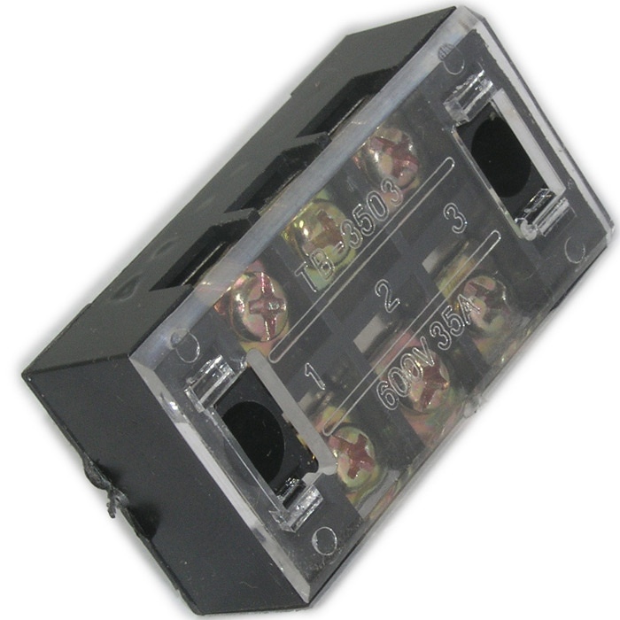 Клеммная колодка винтовая с крышкой RUICHI TB-3503, 6 контактов, М4, 35 А, 600 В, 8 AWG, 10 мм2, корпус пластик модифицированный фото 1