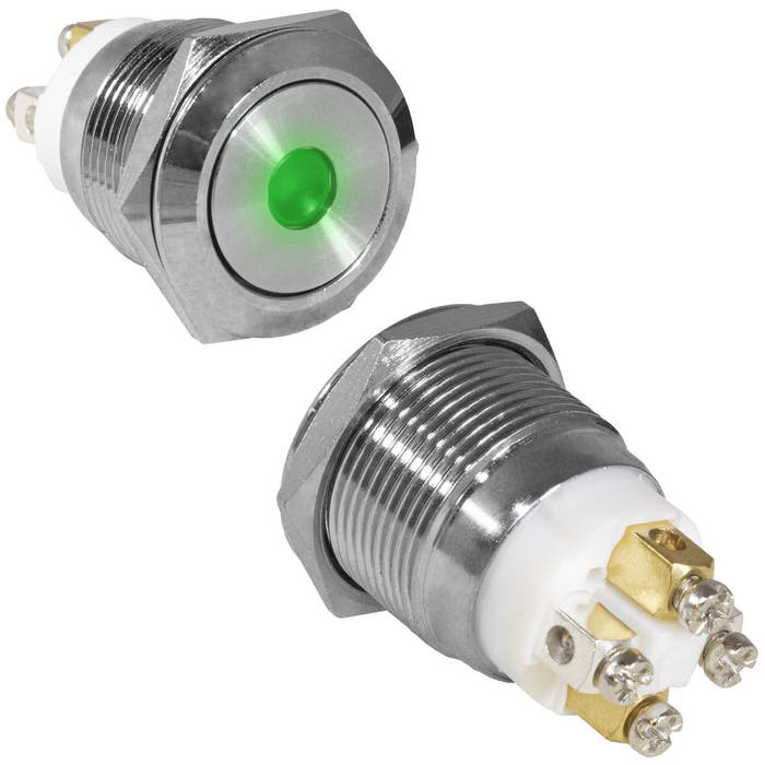 Кнопка антивандальная RUICHI GQ19F-10D/G/N, OFF-(ON), рабочая температура -25…+55 °C, никелированная латунь фото 1
