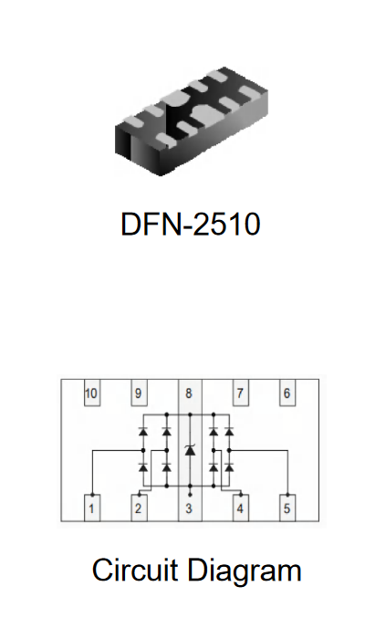 RCLAMP0524P HXY защитная диодная сборка 5 В, 4 А, 150 Вт, DFN-2510 фото 2