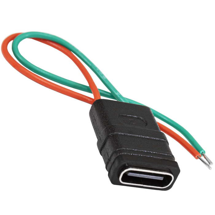 Разъём TYPE-C-2Pin-F RUICHI, длина кабеля 70 мм, 2 контакта под пайку, 5 А, 20 В, корпус пластиковый черный фото 1
