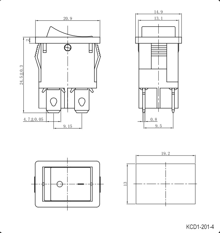 Клавишный переключатель RUICHI KCD1-201N-4-C3 Y/4P, ON-OFF фото 2