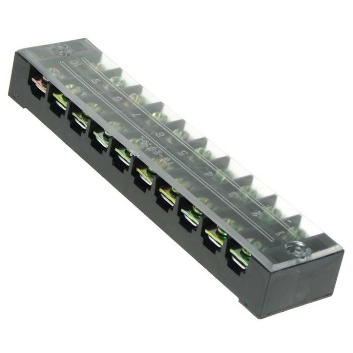 Клеммная колодка винтовая с крышкой RUICHI TB-2510, 20 контактов, М4, 25 А, 600 В, 10 AWG, 6 мм2, корпус пластик модифицированный фото 1