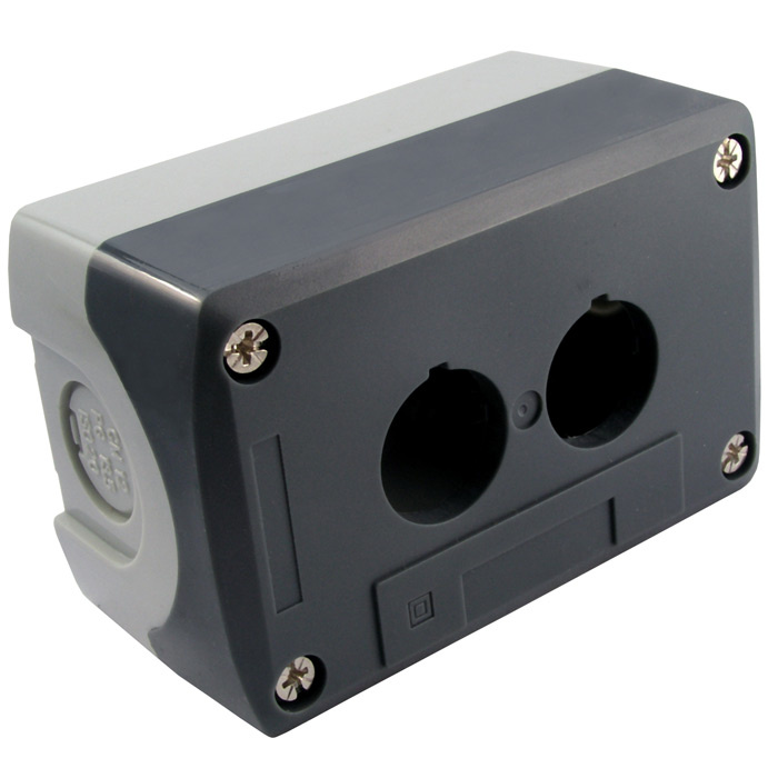 Кнопочный пост RUICHI GB5-D02, 2-х местный, IP40/IP65,  67х67х105 мм, открытой установки,  серый/черный фото 1