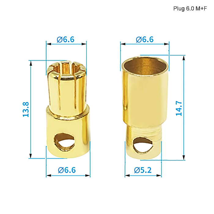 Разъём для RC моделей RUICHI Plug 6.0 M+F, металл фото 2