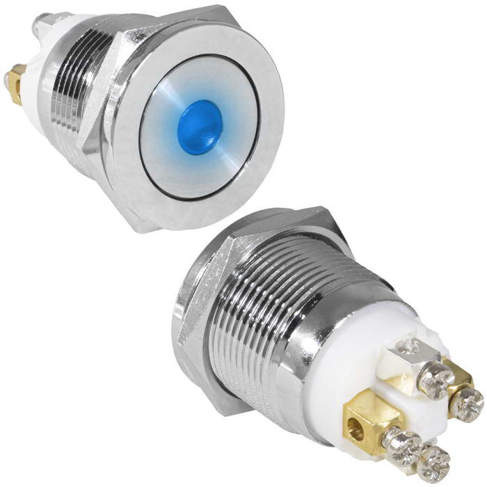 Кнопка антивандальная RUICHI GQ19PF-10D/B/N, OFF-(ON), рабочая температура -25…+55 °C, никелированная латунь фото 1