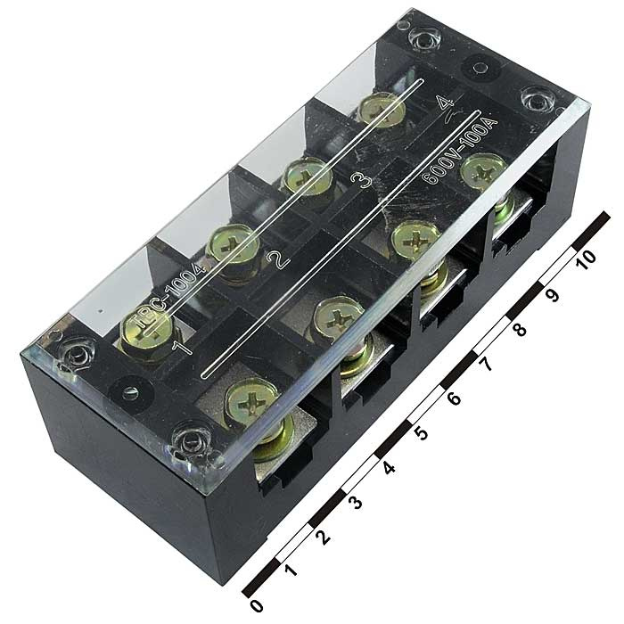 Клеммная колодка винтовая с крышкой RUICHI TB-10004, 8 контактов, 100 А, 600 В, 0,5…10 мм2, корпус пластик модифицированный фото 1