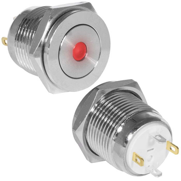 Кнопка антивандальная RUICHI GQ16PF-10D/J/R/N, OFF-(ON), рабочая температура -25…+55 °C, никелированная латунь фото 1