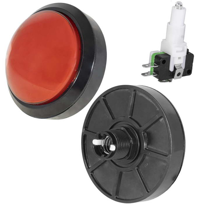 Кнопка GMSI RUICHI RC-1013-R, 28 мм, 3 А, 20 мОм, LED-подсветка, 12 В, круглая, корпус черный, толкатель красный фото 1