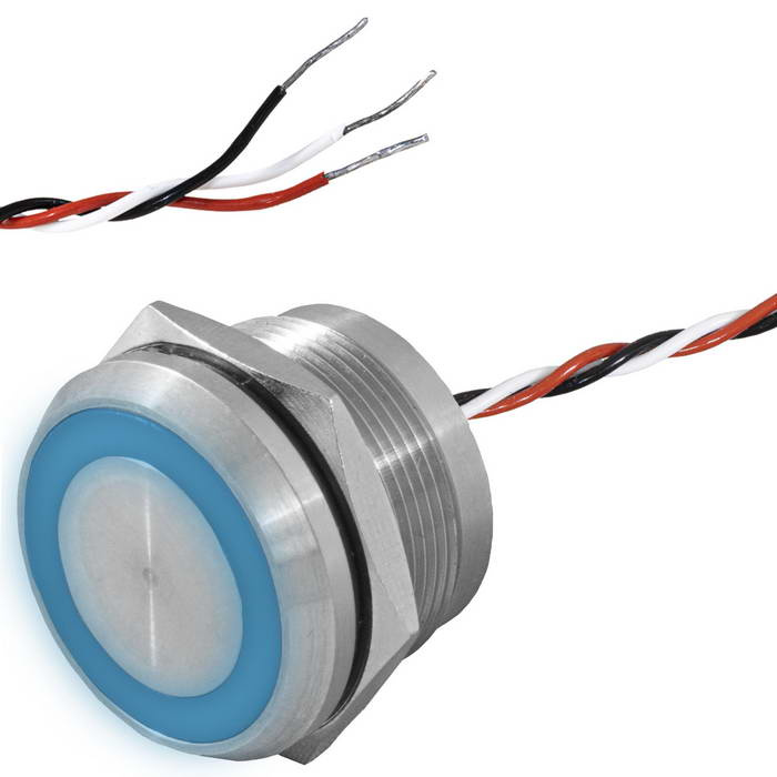 Кнопка пьезо с подсветкой, с фиксацией RUICHI RPS25ZE/B on-off, М25, IP68, нержавеющая  сталь фото 1