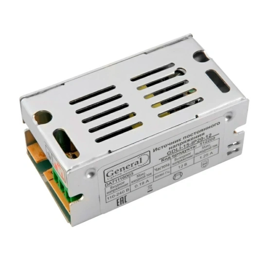 Драйвер General LED (512200) GDLI-15 15 Вт 12 В для светодиодной ленты IP20 фото 1