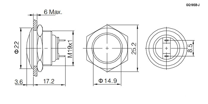 Кнопка антивандальная RUICHI GQ19SB-10Z/J/N, OFF-ON, рабочая температура -25…+55 °C, никелированная латунь фото 2