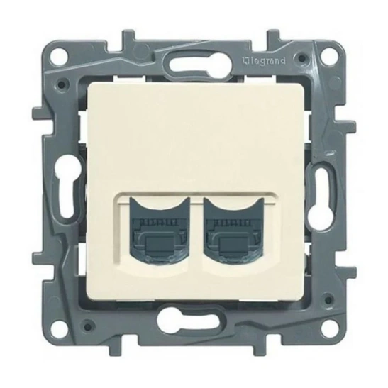 Розетка 672355  2-я комп. 2*RJ45 Cat.5e UTP сл.кость с/у (без рамки) Legrand ETIKA фото 1
