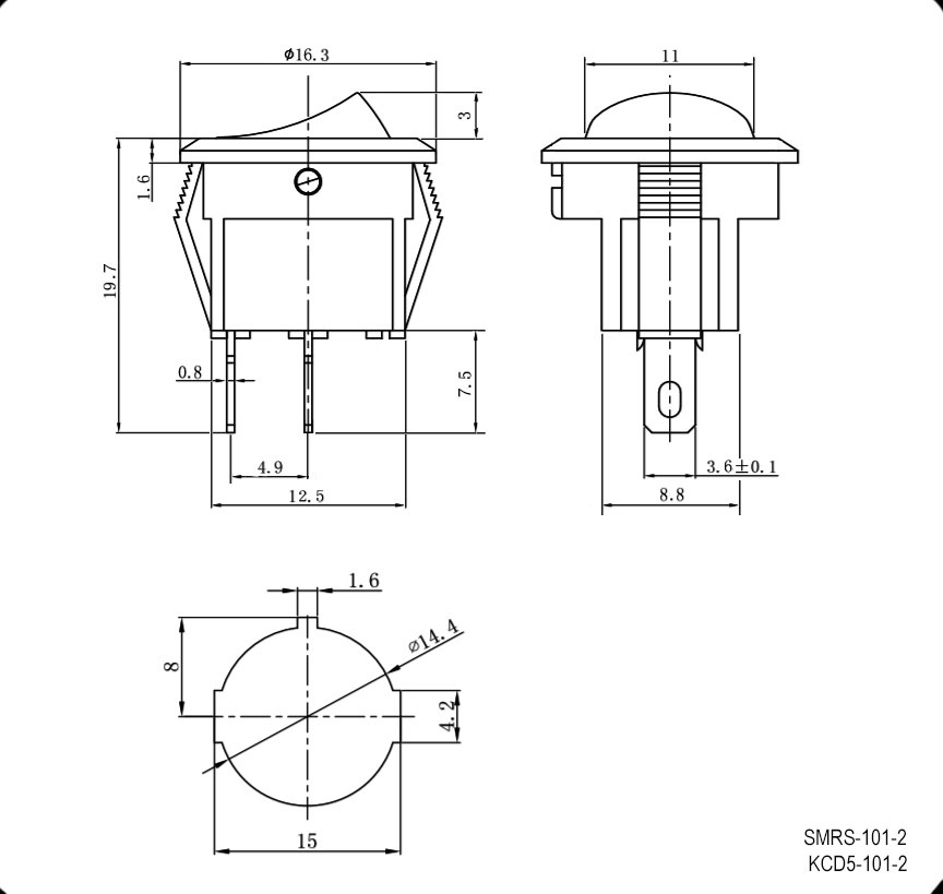 Клавишный переключатель круглый RUICHI SMRS-101-2, ON-OFF, SPST, красный, без подсветки фото 2