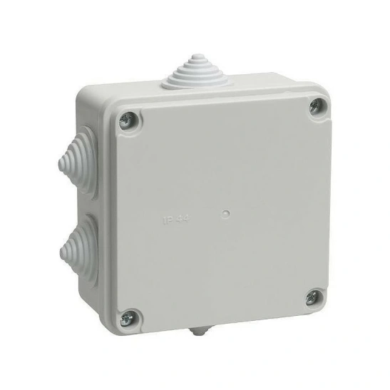 Коробка КМ41233 распаячная 100х100х50 мм О/П IP44 (RAL7035, 6 гермовводов) ИЭК фото 1
