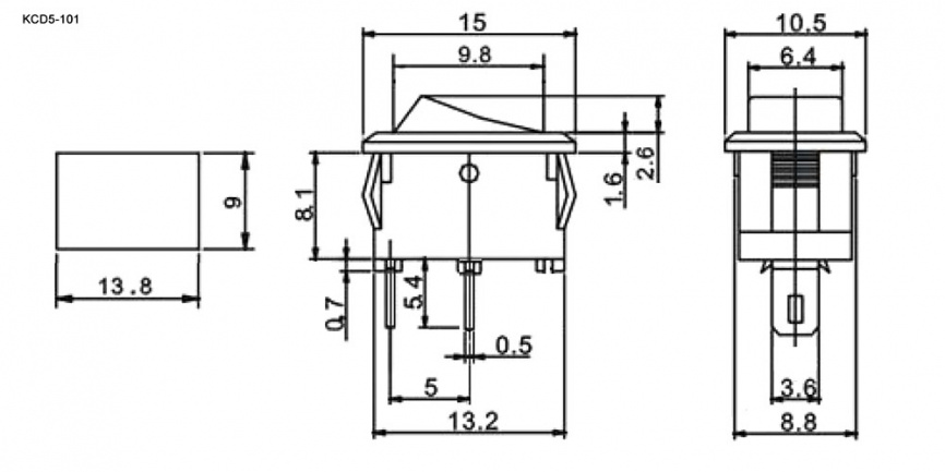 Клавишный переключатель RUICHI KCD5-101-C1-B/2P, ON-OFF, 2 контакта, черный фото 2