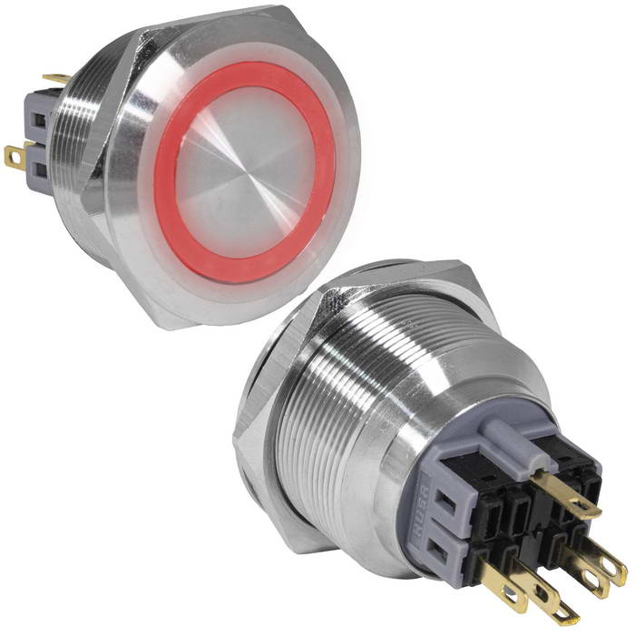 Кнопка антивандальная RUICHI GQ30-11ZE/R/N, ON-OFF+OFF-ON, рабочая температура -25…+55 °C, никелированная латунь фото 1