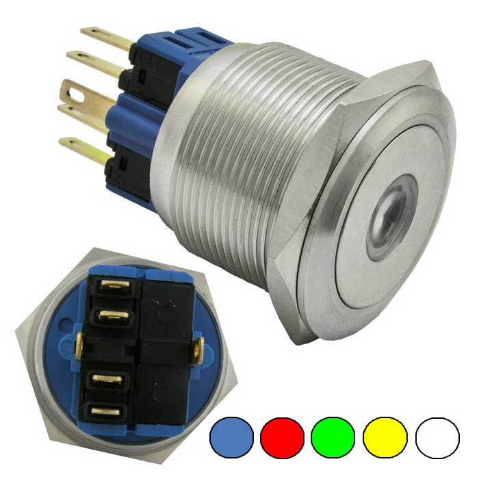 Кнопка антивандальная с подсветкой RUICHI GQ25-11ZD/O on-off+off-on, М25, IP65,  никелированная латунь фото 1