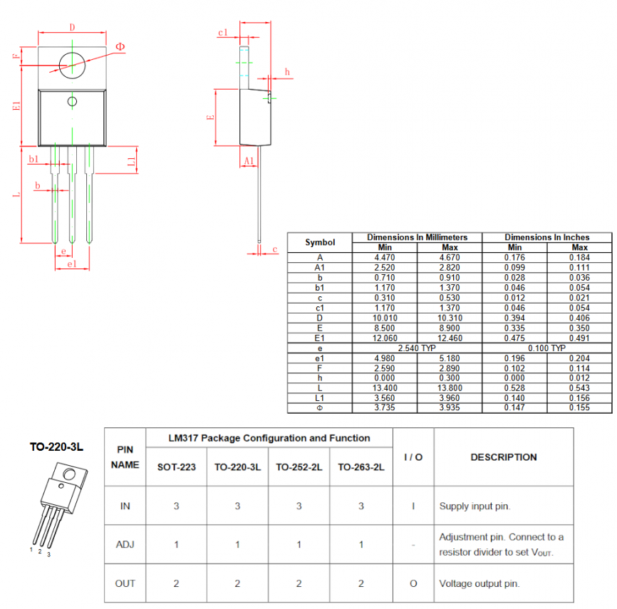 LM317T, линейный регулятор напряжения ST Microelectronics, 1.2-37В вых., 1.5А, корпус TO- 220-3 фото 2
