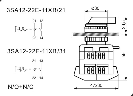 Переключатель поворотный RUICHI 3SA12-22E-11XB/31, 3 положения NO+NC, IP40, 10 А, 600 В, установочное отверстие 22 мм, винтовой зажим (4S) фото 2