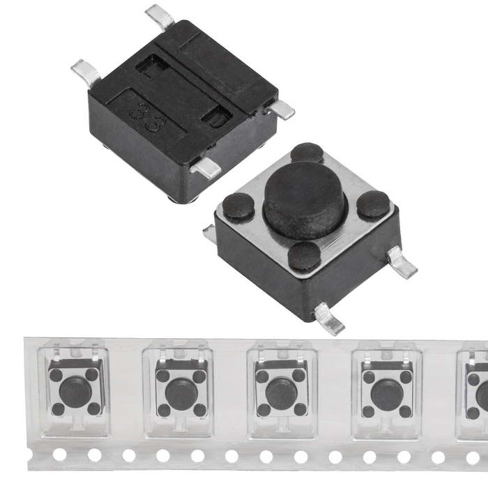 Тактовая кнопка RUICHI IT-1102W, 6x6x4.3 мм, в рулоне, OFF-(ON), 50 мА, 12 В, 100 мОм фото 1