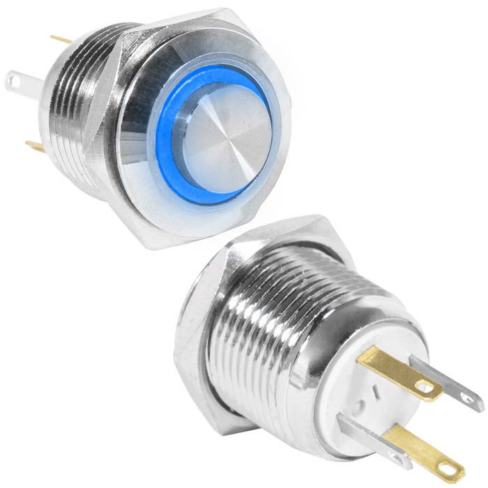 Кнопка антивандальная RUICHI GQ16H-10E/JL/B/N, OFF-(ON), рабочая температура -25…+55 °C, никелированная латунь фото 1