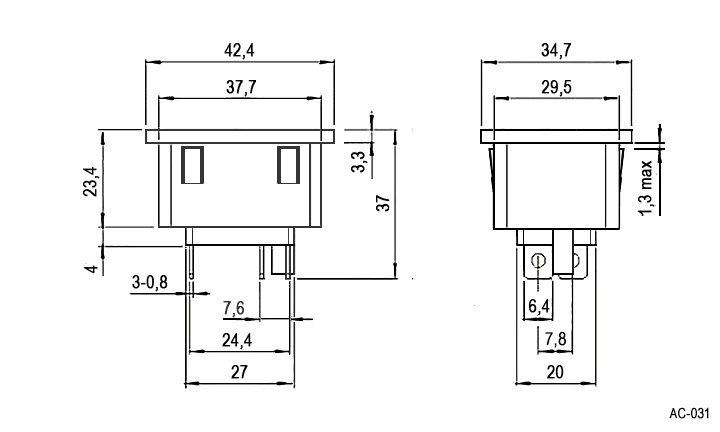 Гнездо панельное 3-х полюсное серии AC-0XX RUICHI AC-031 фото 2