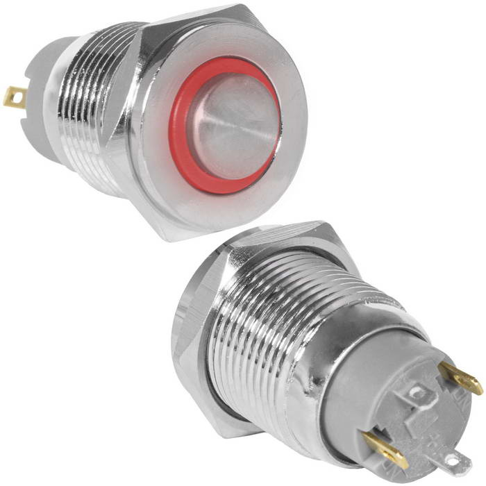 Кнопка антивандальная RUICHI GQ16PH-10ZE/J/R/N, OFF-ON, рабочая температура -25…+55 °C, никелированная латунь фото 1