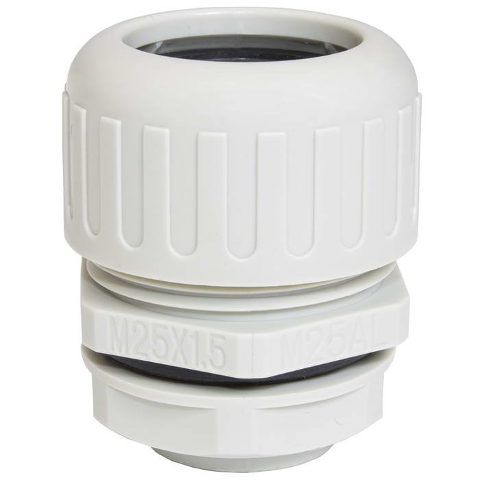 Фитинг герметичный пластиковый ZTM-ELECTRO N-MGW25-26G для гофрированной трубы, диаметр 25 мм, IP68, -40...+100 °C, уплотнитель EPDM, серый фото 1
