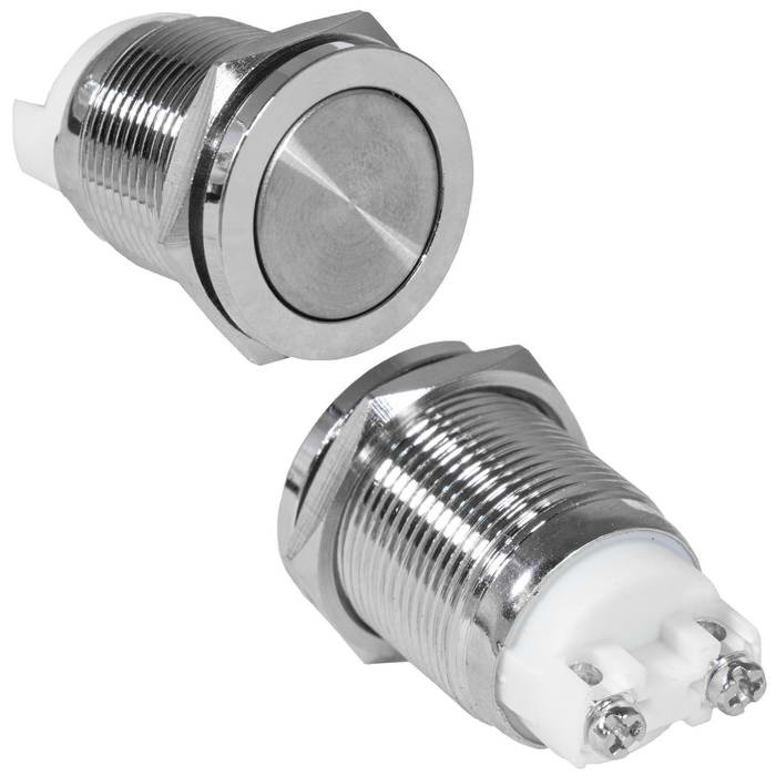 Кнопка антивандальная RUICHI GQ19SPF-10Z/N, OFF-ON, рабочая температура -25…+55 °C, никелированная латунь фото 1