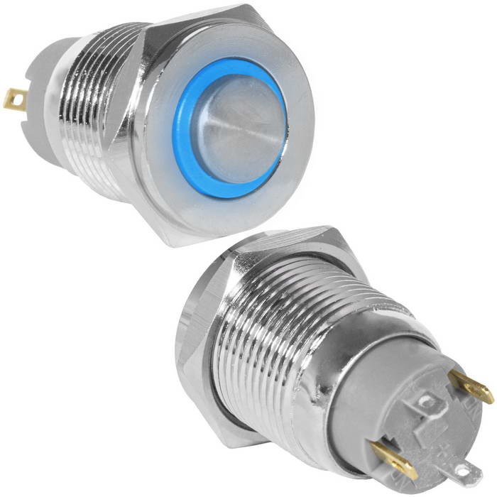 Кнопка антивандальная RUICHI GQ16PH-10ZE/J/B/N, OFF-ON, рабочая температура -25…+55 °C, никелированная латунь фото 1