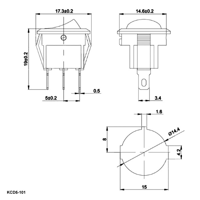 Клавишный переключатель RUICHI KCD5-101N-C3-R/3P, ON-OFF, 3 контакта, красный фото 2