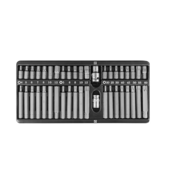 Набор вставок-бит 10 мм DR, H4-12 мм, Torx Т20-Т60, Spline М5-М12 (30 и 75 мм) с переходниками, 42 пр. Jonnesway S29H4142SM фото 1