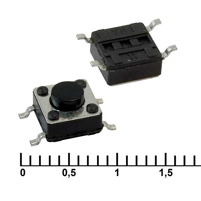 Тактовая кнопка RUICHI IT-1102W, 6x6x4.3 мм, OFF-(ON), 50 мА, 12 В, 100 мОм фото 1