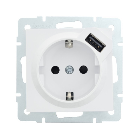 Розетка VESNA 742-0288-181 1-ая з/к + USB разъем (без рамки) белая с/у LEZARD фото 1