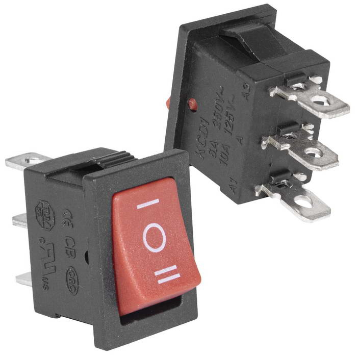 Клавишный переключатель RUICHI KCD1-103-C6-R/3P, ON-OFF-ON, 3 контакта, красный фото 1
