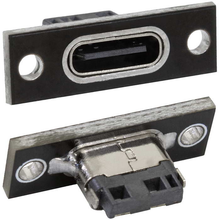 Разъём USB3.1-TYPE-C 24PF XH2.54-002, 2 контакта, 5 А, 20 В, корпус пластиковый черный с проушинами под винты фото 1