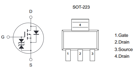 NDT2955 JSMSEMI полевой транзистор (MOSFET), P-канал, -60 В, -3 А, 150 мОм, SOT-223 фото 2