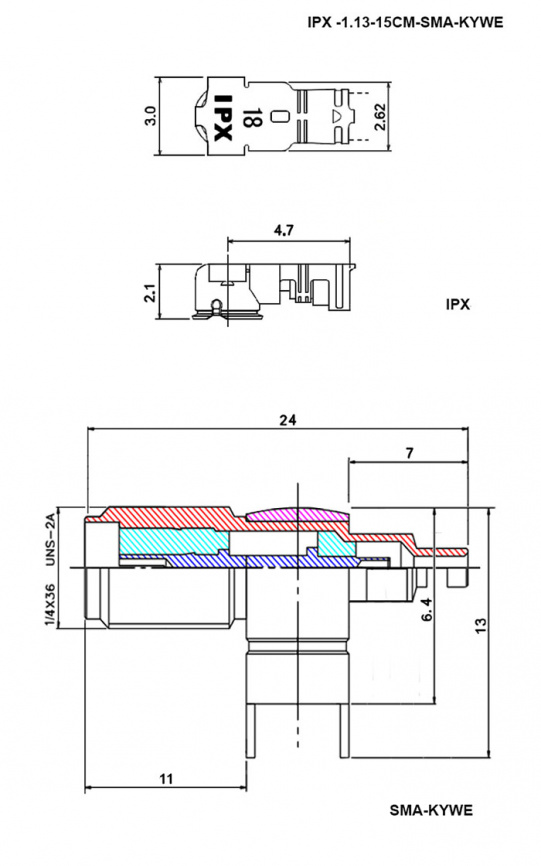 Разъём высокочастотный RUICHI IPX -1.13-15CM-SMA-KYWE, длина 15 см фото 2